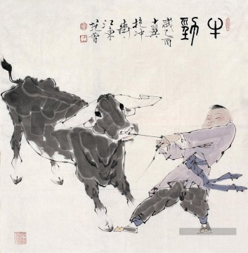 Fangzeng boy et bovins à la bière traditionnelle Peinture décoratif